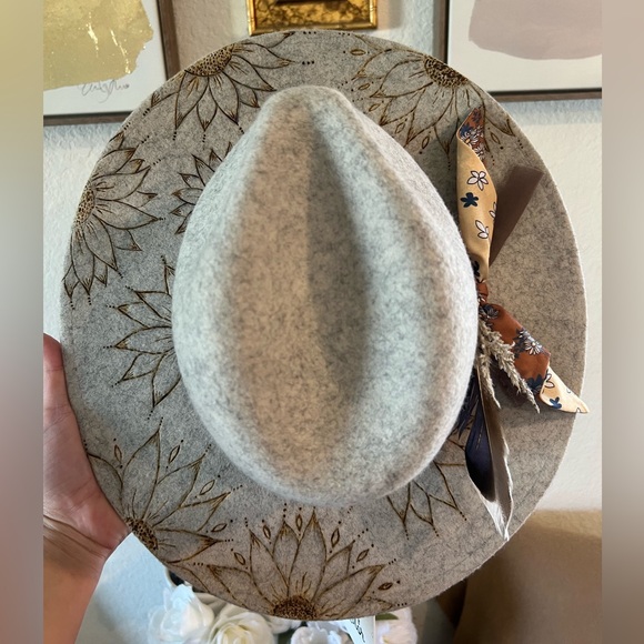Custom Burned Lack of Color Mandala Sunflower Fedora - Picture 4 of 12